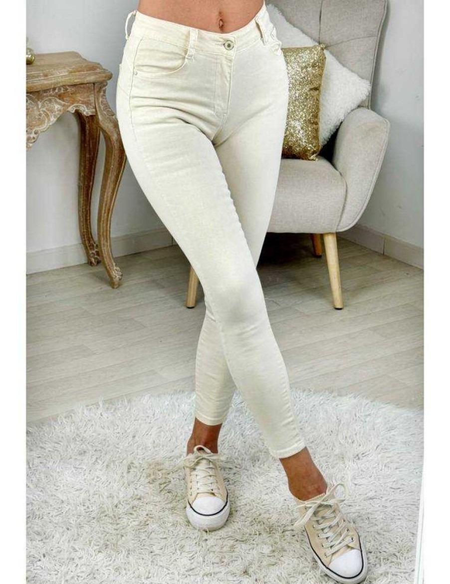 Pantalons My Look Féminin | Jeans Slim Push-Up Blanc Casse *