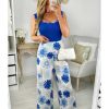 Pantalons My Look Féminin | Pantalon Leger Style Lin Fleurs Bleues