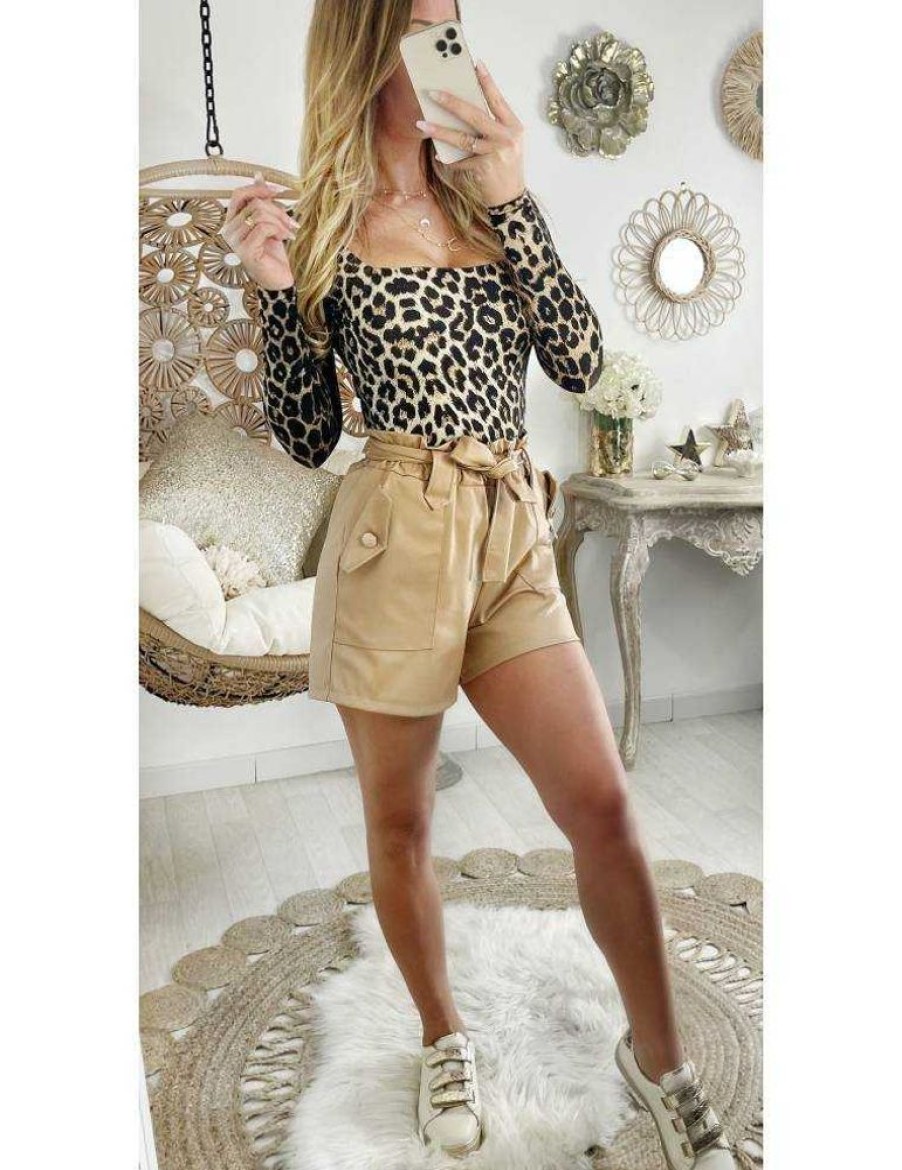 Jupes Shorts My Look Féminin | Mon Short Caramel Style Cuir Et Sa Ceinture