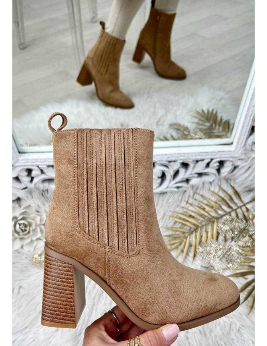 Chaussures My Look Féminin | Bottines Caramel Talon Style Daim