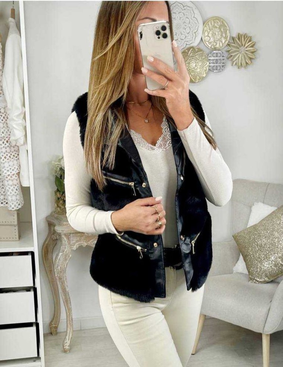 Vestes Gilets My Look Féminin | Mon Petit Gilet Sans Manches Noir