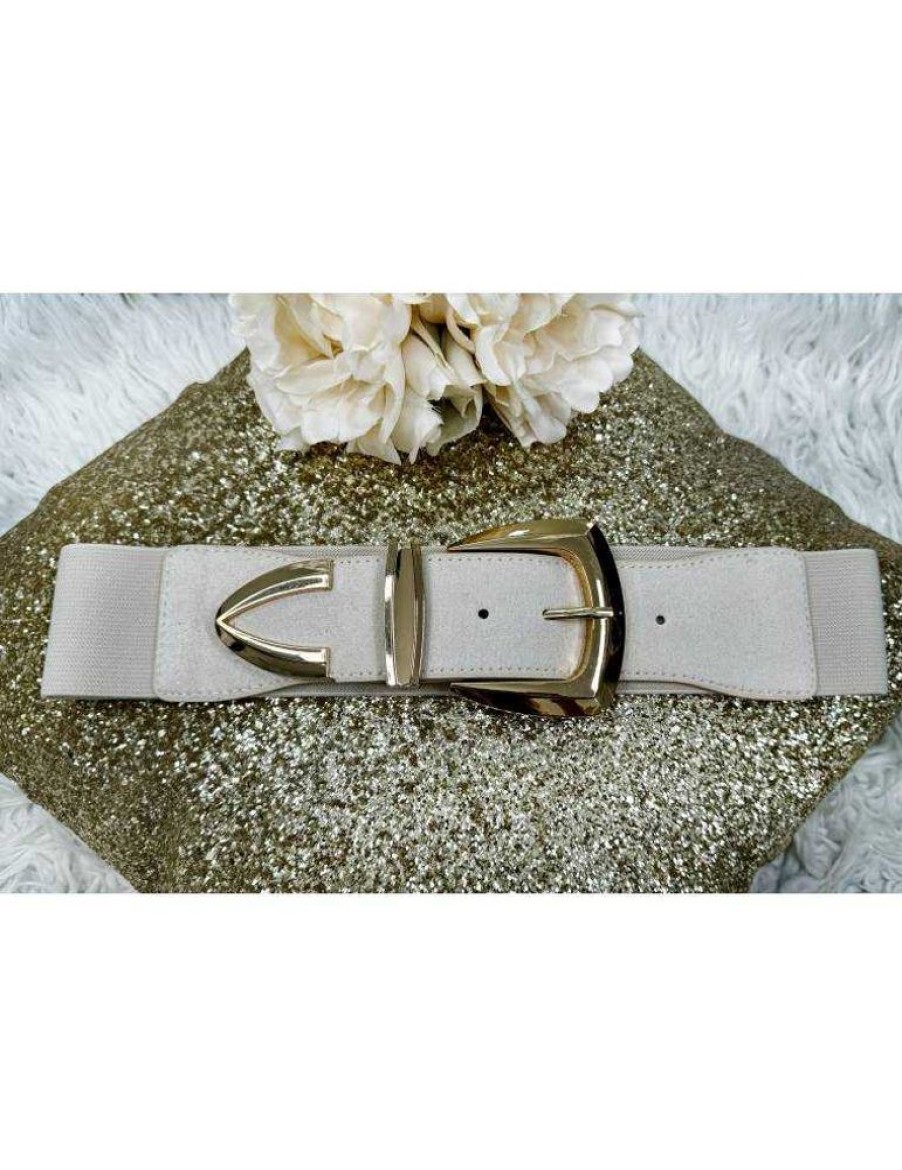 Accessoires My Look Féminin | Ceinture Elastique Beige Boucle Carree