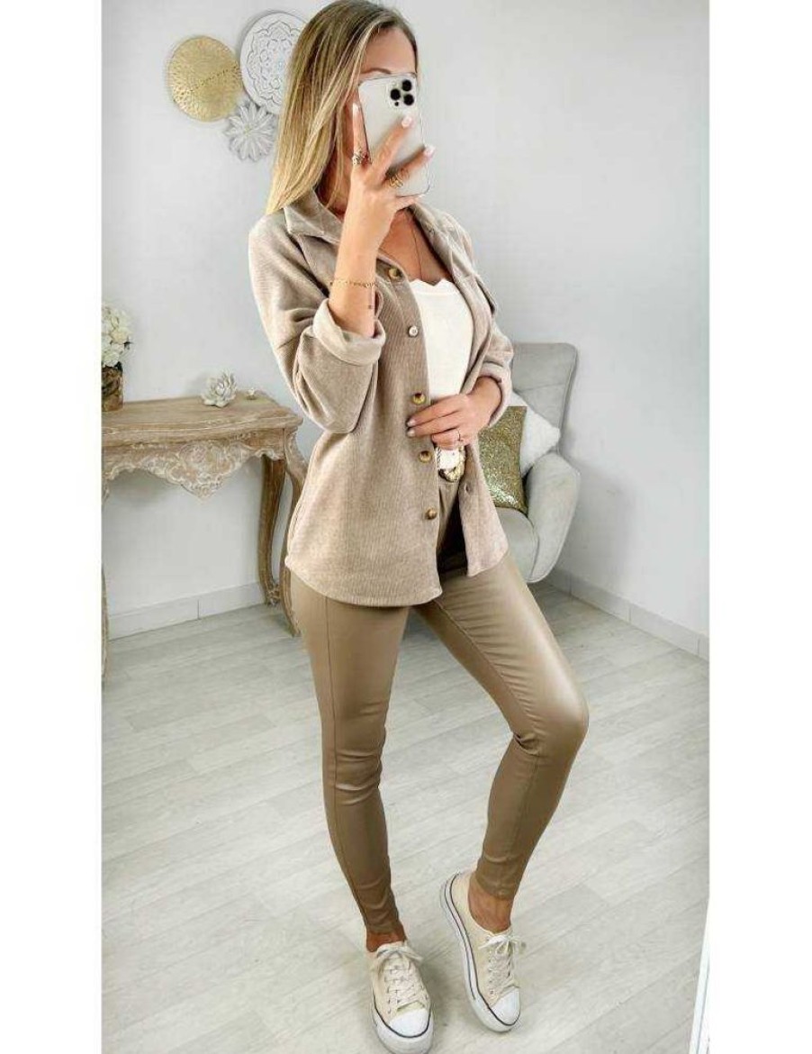 Vestes Gilets My Look Féminin | Surchemise Style Velours Beige/Taupe