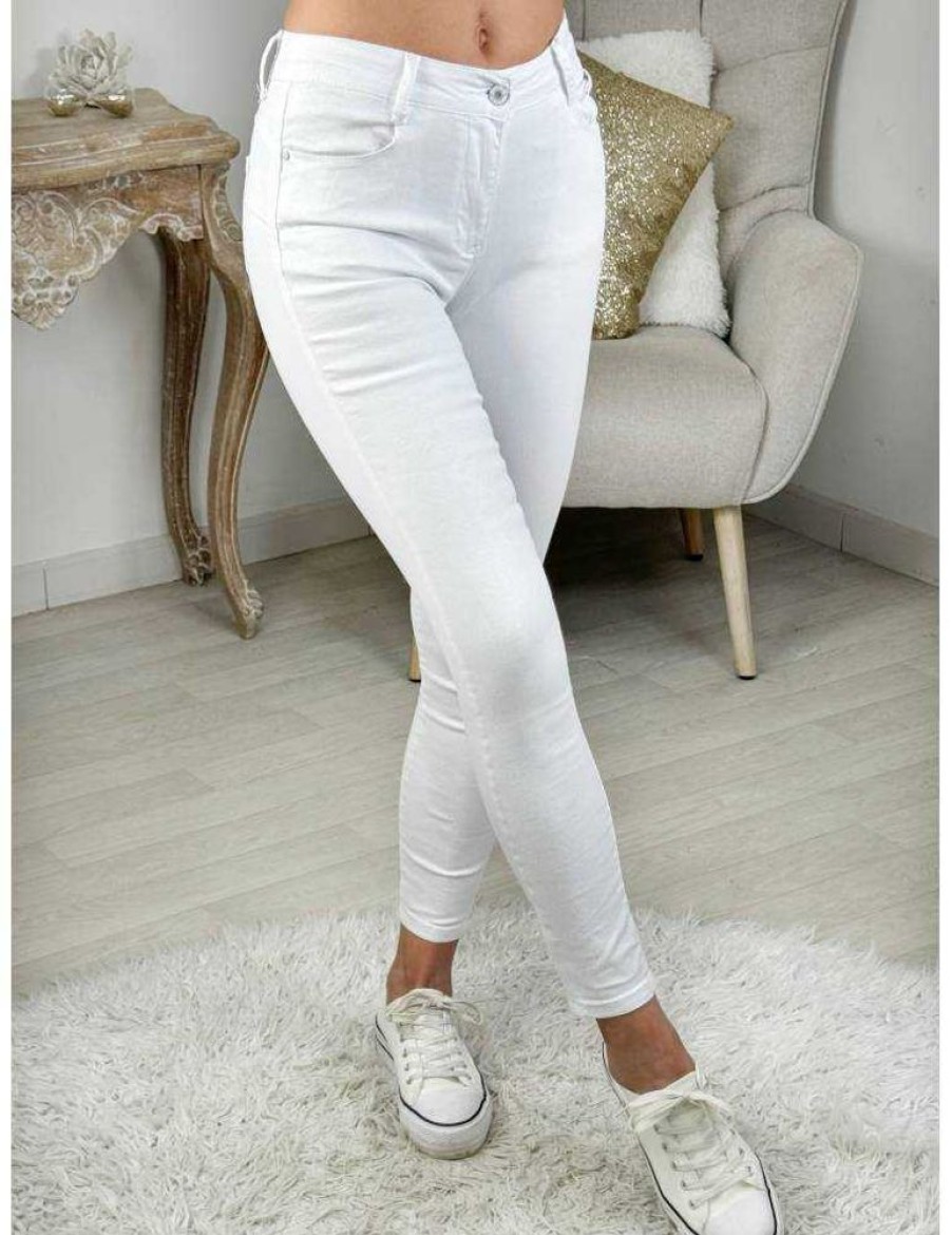 Pantalons My Look Féminin | Jeans Slim Blanc Push-Up