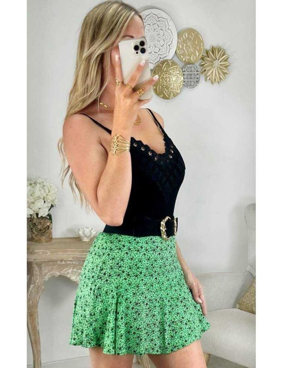 Jupes Shorts My Look Féminin | Jupe Short Verte Et Fleurie