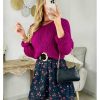 Pulls My Look Féminin | Pull En Lainage Framboise Ajoure