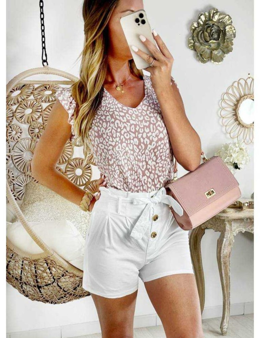 Jupes Shorts My Look Féminin | Mon Superbe Short Blanc Boutonne Et Sa Ceinture