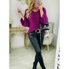 Pulls My Look Féminin | Pull Ample Col V Tout Doux Prune