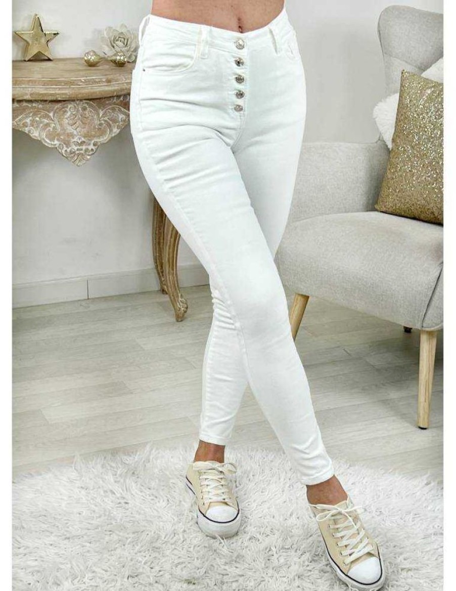 Pantalons My Look Féminin | Mon Jeans Slim Blanc