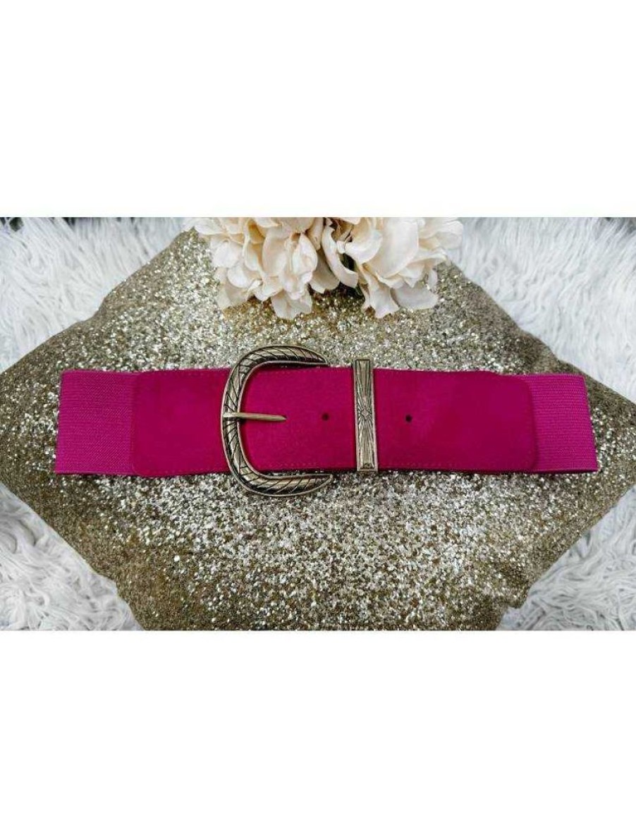 Accessoires My Look Féminin | Ceinture Elastique Fuchsia Boucle Doree