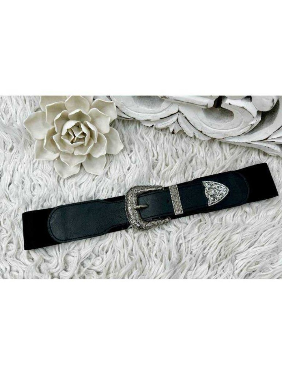 Accessoires My Look Féminin | Ceinture Noire Elastique 1 Boucle Argentee