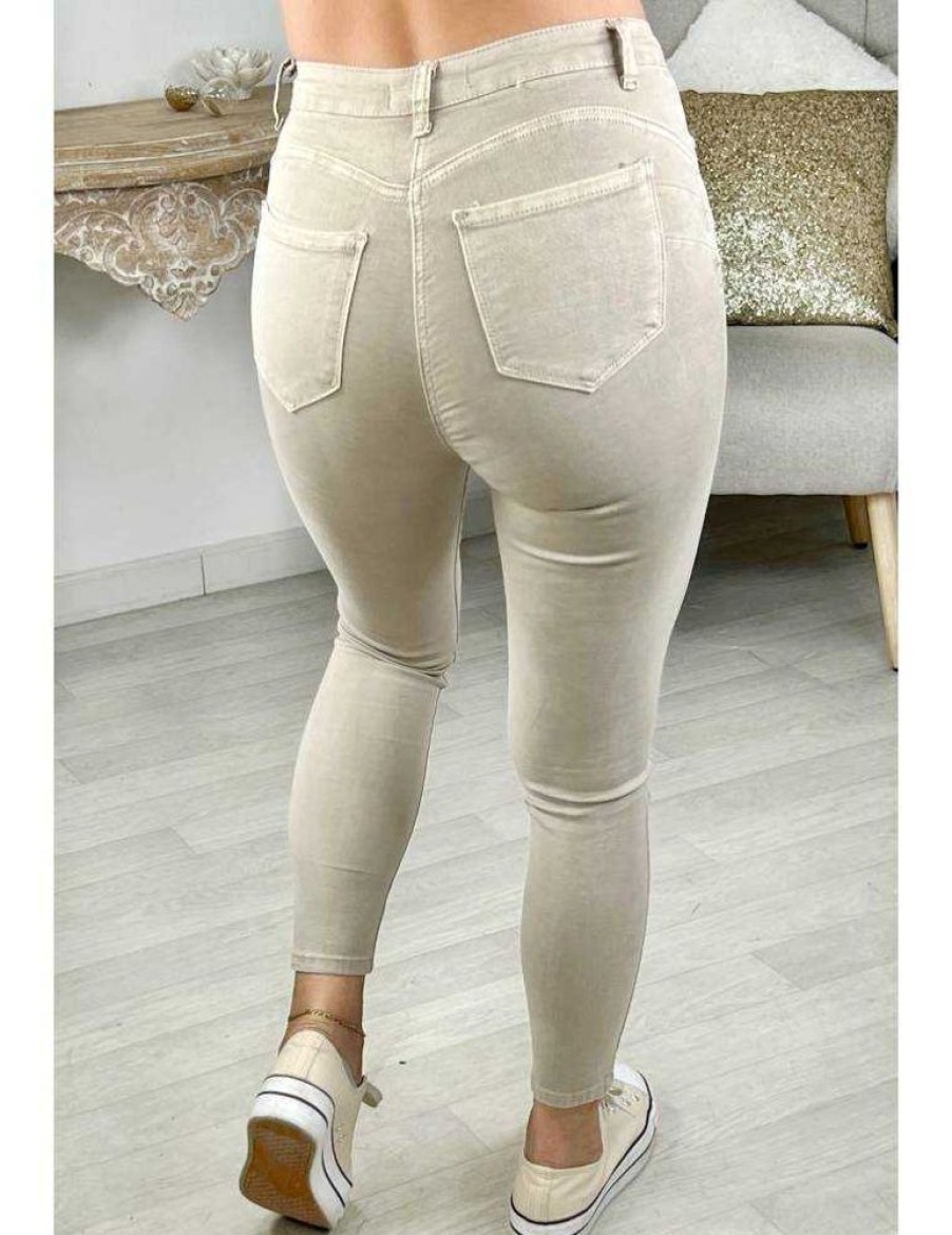 Pantalons My Look Féminin | Jeans Beige Slim Push-Up