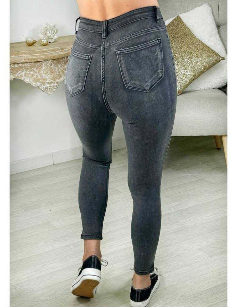 Pantalons My Look Féminin | Jeans Slim Noir Gris