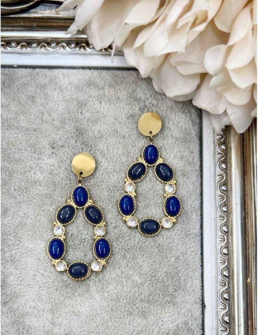 Accessoires My Look Féminin | Boucles D'Oreilles Pierres Bleues Et Strass