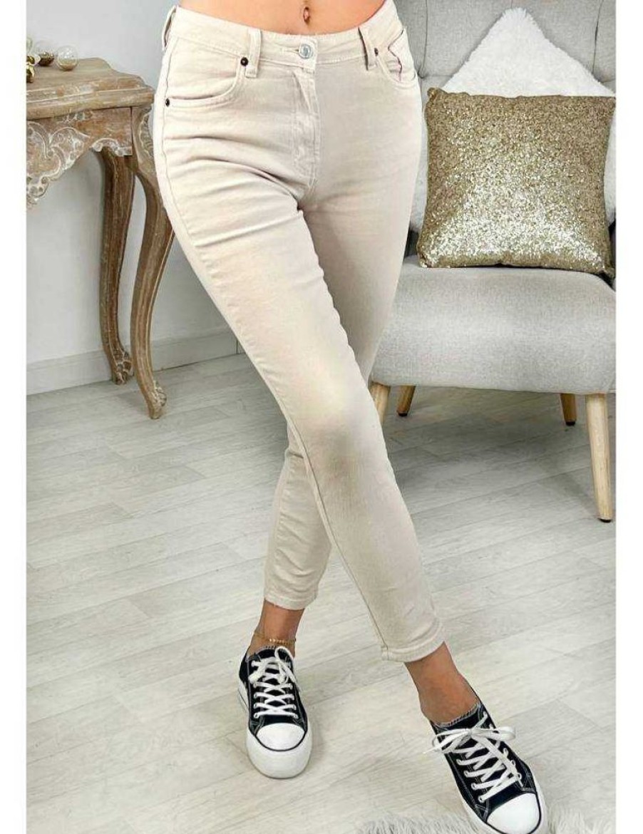 Pantalons My Look Féminin | Jeans Mum Beige