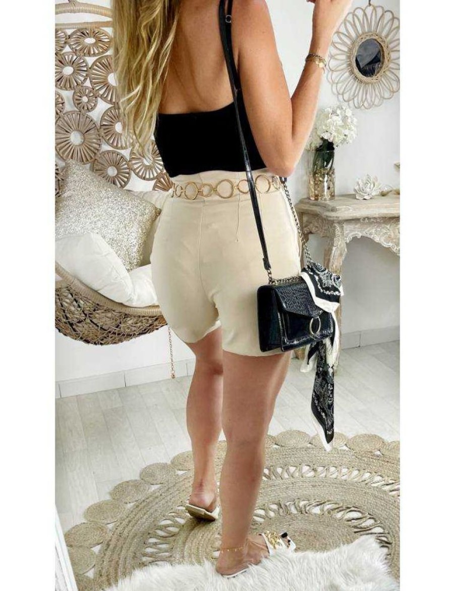 Jupes Shorts My Look Féminin | Mon Petit Short Beige Zippe Taille Haute