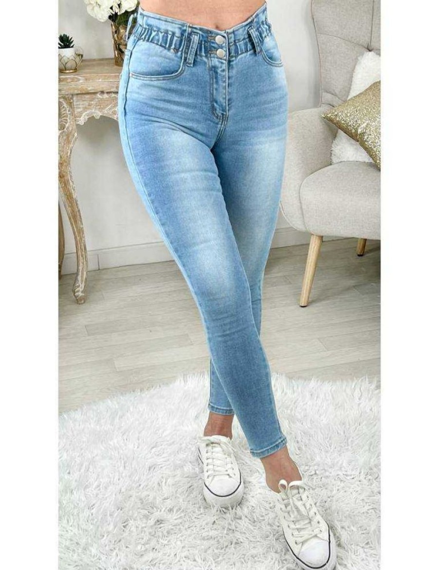 Pantalons My Look Féminin | Mon Jeans Light Blue Taille Haute