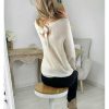 Pulls My Look Féminin | Pull Leger En Maille Beige Dos Noue