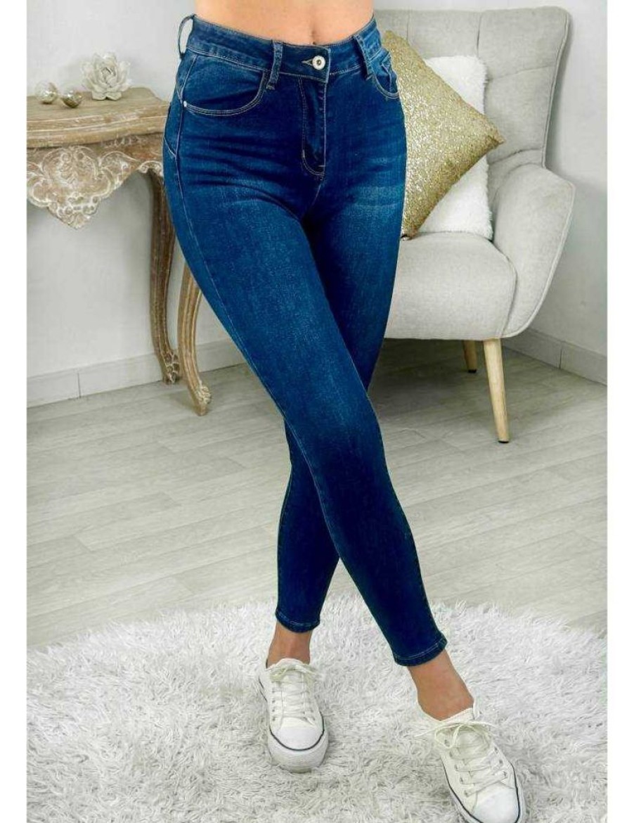 Pantalons My Look Féminin | Jeans Slim Push-Up Bleu Brut