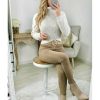 Pulls My Look Féminin | Pull Court En Lainage Beige Col Roule