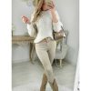 Pulls My Look Féminin | Pull Beige Epaule Ajouree & Perles