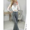 Pantalons My Look Féminin | Pantalon Fluide Gris & Ceinture Blanche