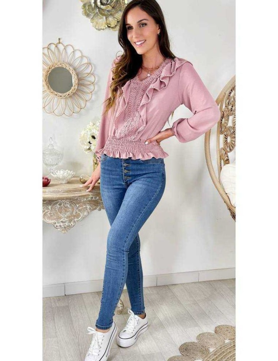 Tops Chemisiers My Look Féminin | Blouse Rose Pale Smockee