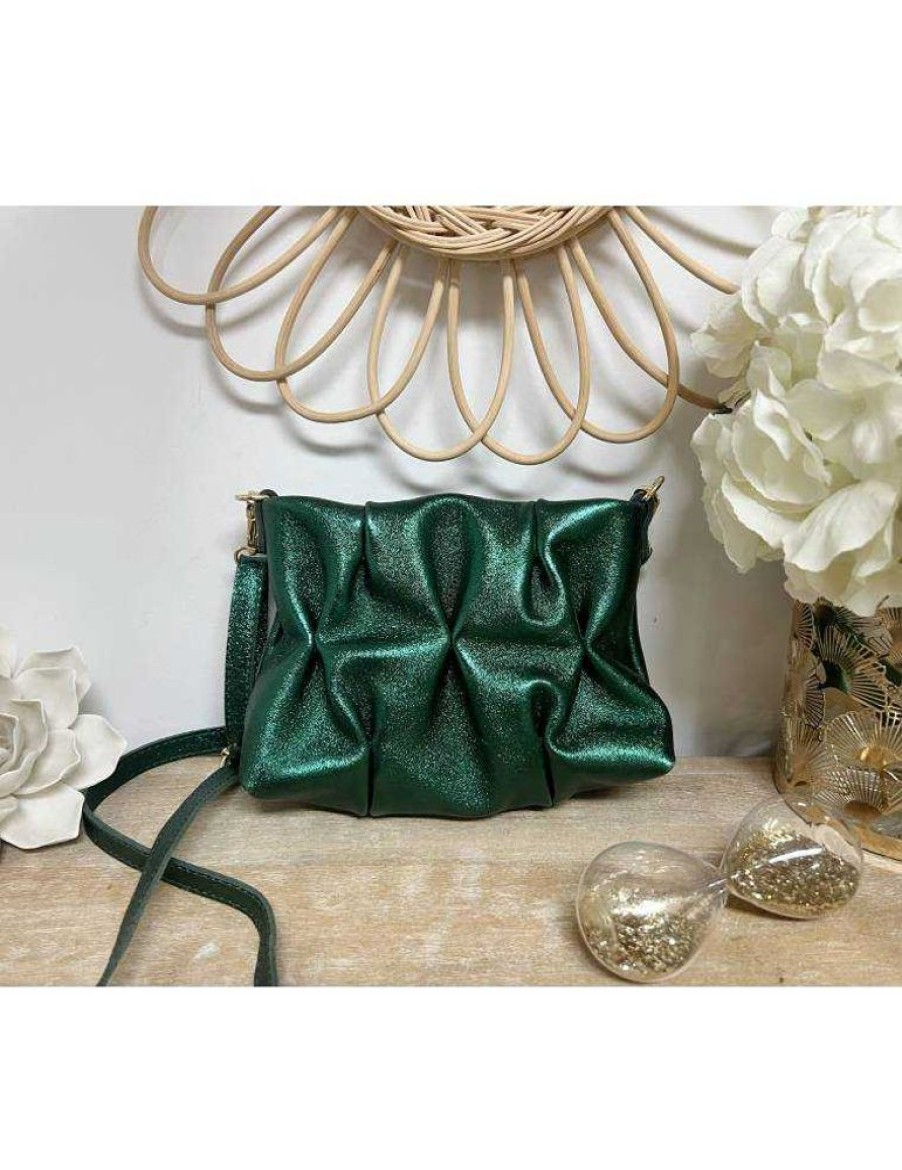 Accessoires My Look Féminin | Sac En Cuir Vert Metallise