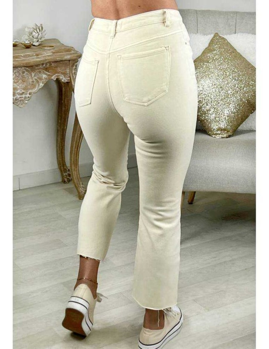 Pantalons My Look Féminin | Jeans Beige Flare Destroy