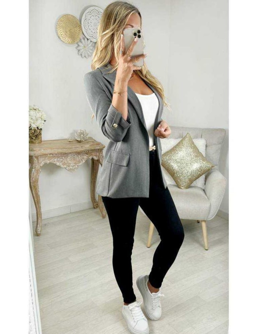 Vestes Gilets My Look Féminin | Blazer Gris Chine