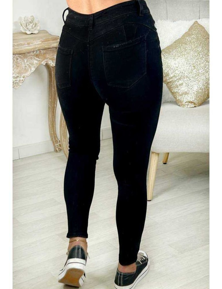 Pantalons My Look Féminin | Jeans Slim Noir Basique