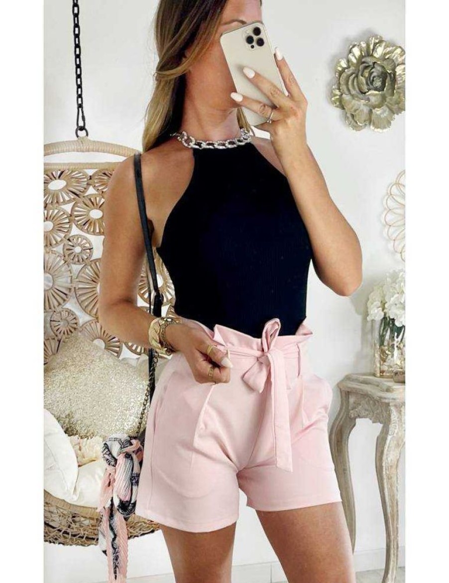 Jupes Shorts My Look Féminin | Mon Superbe Short Rose Pale Et Sa Ceinture