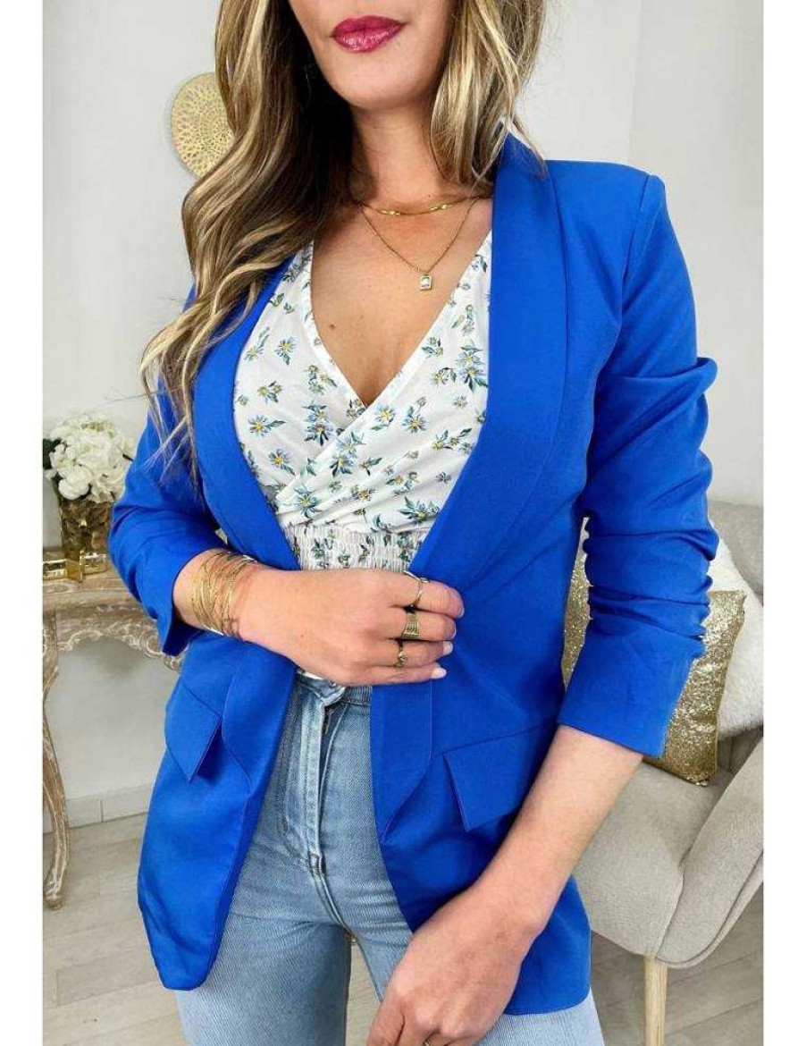 Vestes Gilets My Look Féminin | Mon Joli Blazer Bleu Roi