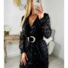 Robes My Look Féminin | Robe Noire Strass Et Plumes