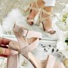 Chaussures My Look Féminin | Mes Sandales A Talons Beige Style Daim Et Lanieres