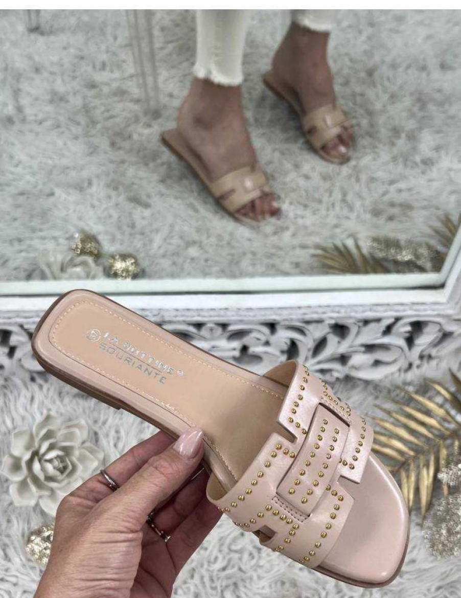 Chaussures My Look Féminin | Mules Plates Beige Caramel