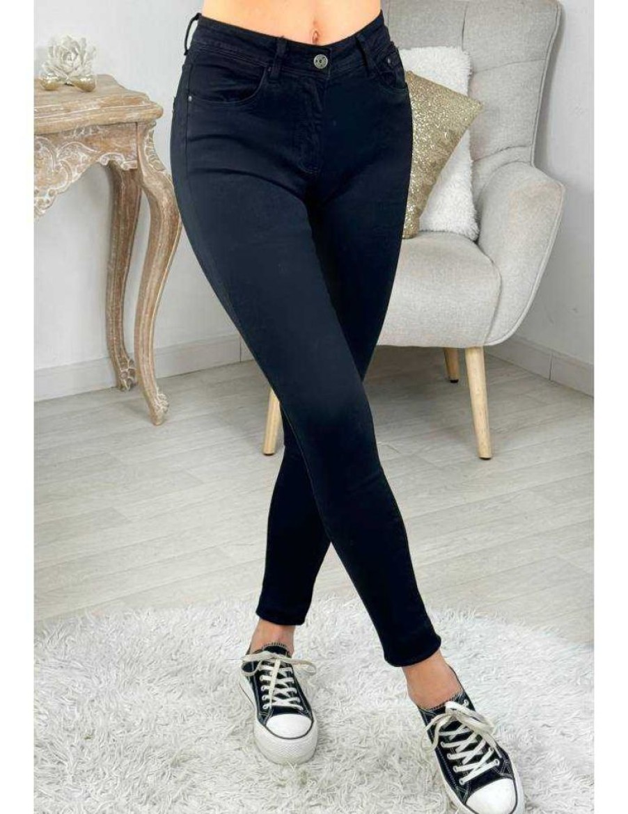 Pantalons My Look Féminin | Jeans Noir Slim Basique