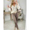 Vestes Gilets My Look Féminin | Gilet Doux Beige Boutons Dores