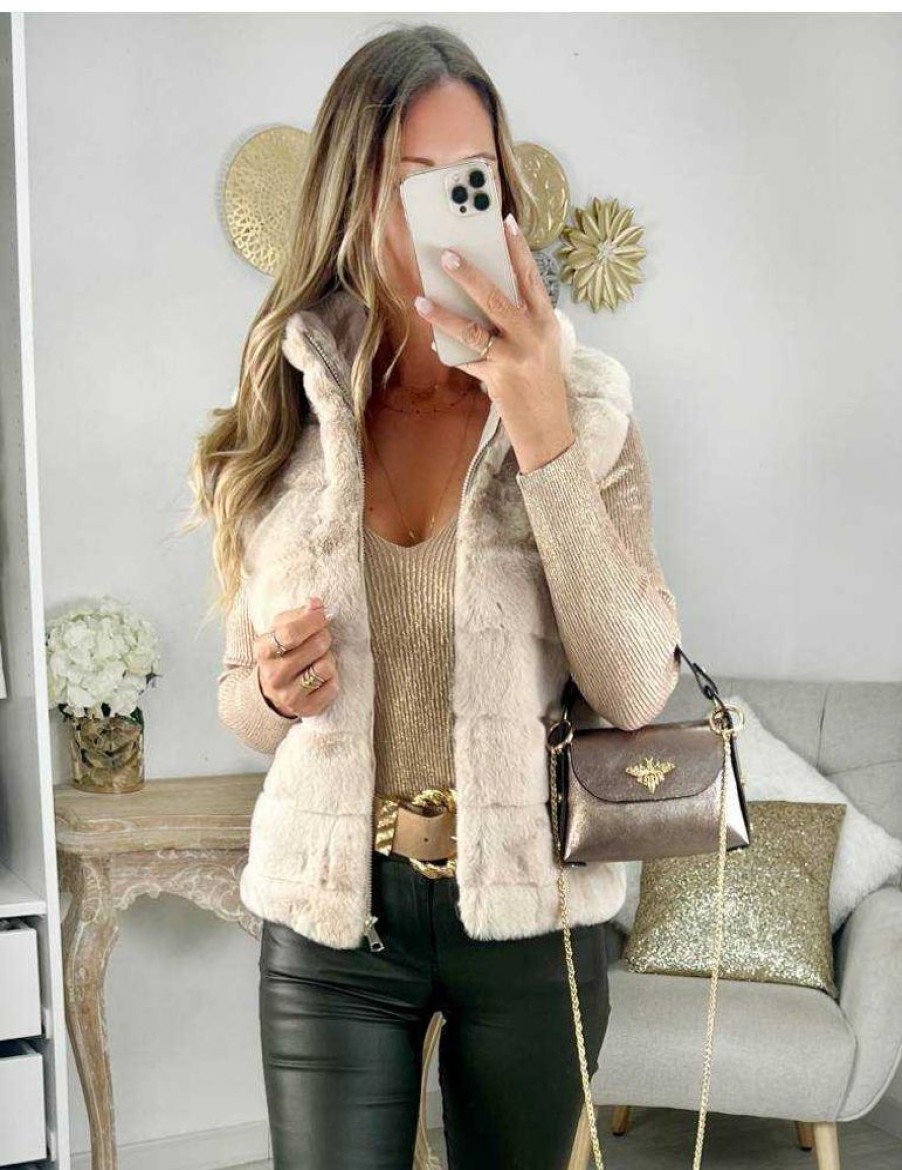 Vestes Gilets My Look Féminin | Gilet Style Fourrure Beige