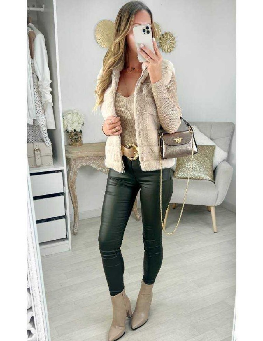 Vestes Gilets My Look Féminin | Gilet Style Fourrure Beige