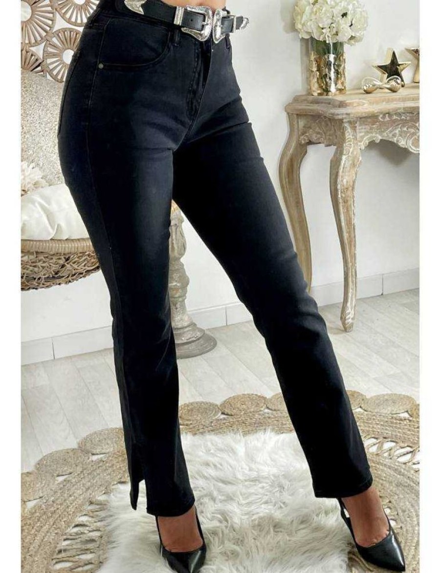 Pantalons My Look Féminin | Mon Jeans Flare Taille Haute Noir