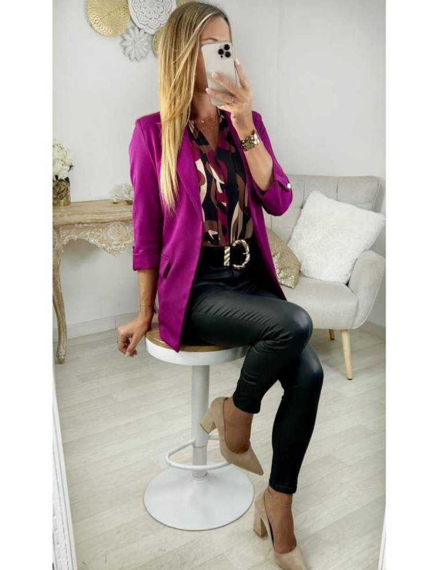 Vestes Gilets My Look Féminin | Blazer Classique Fuchsia