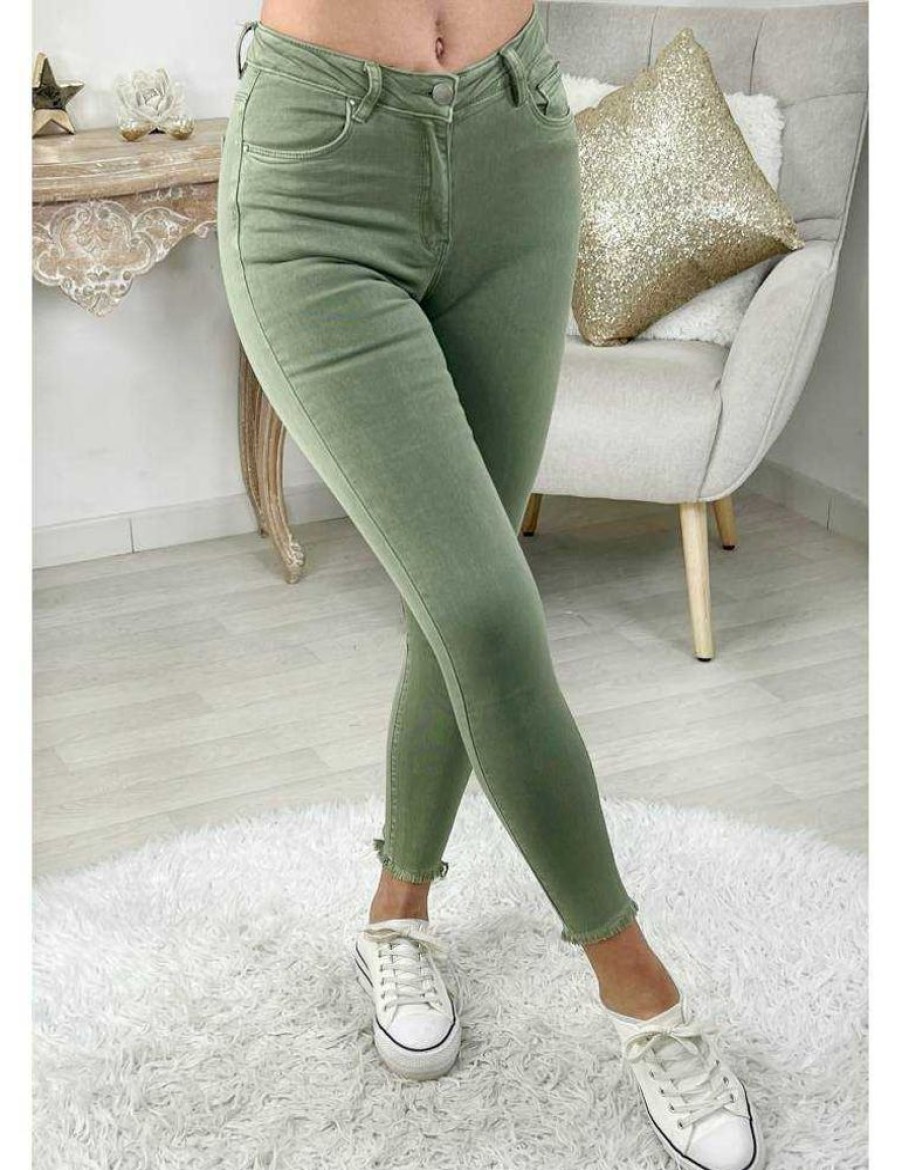 Pantalons My Look Féminin | Mon Jeans Taille Haute Vert Olive