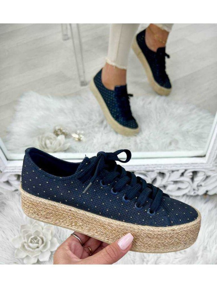 Chaussures My Look Féminin | Baskets Marine Et Touche Gold