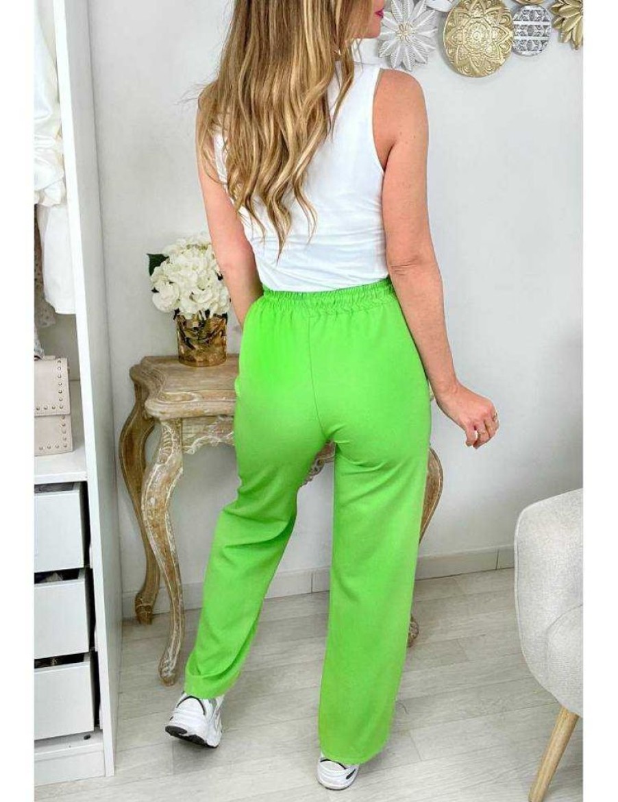 Pantalons My Look Féminin | Mon Pantalon Style Jogging Vert Flashy