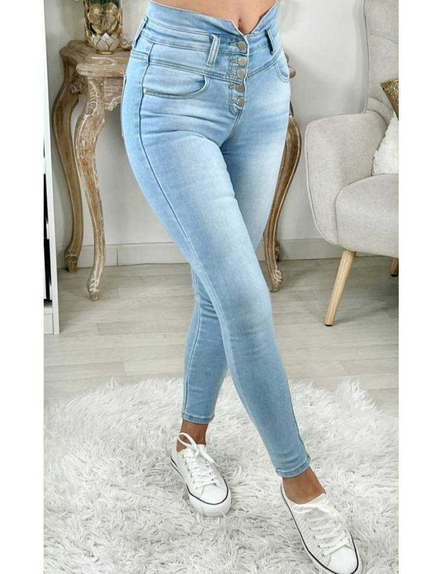 Pantalons My Look Féminin | Mon Jeans Light Blue Taille Haute