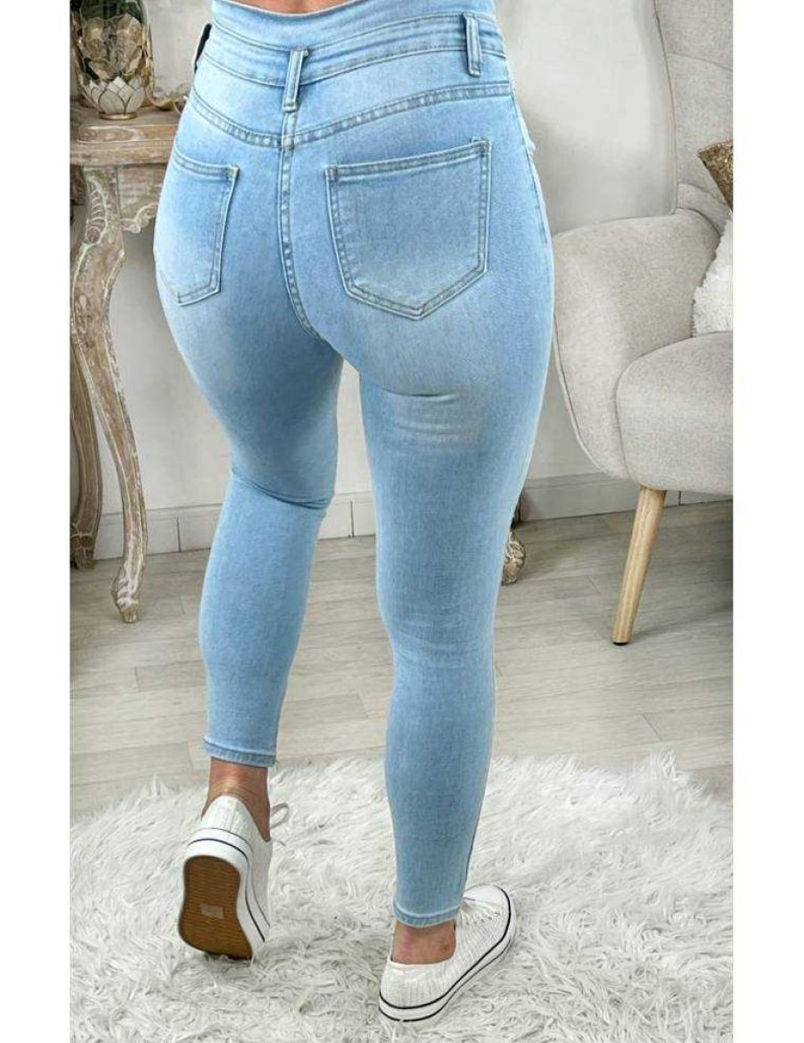 Pantalons My Look Féminin | Mon Jeans Light Blue Taille Haute